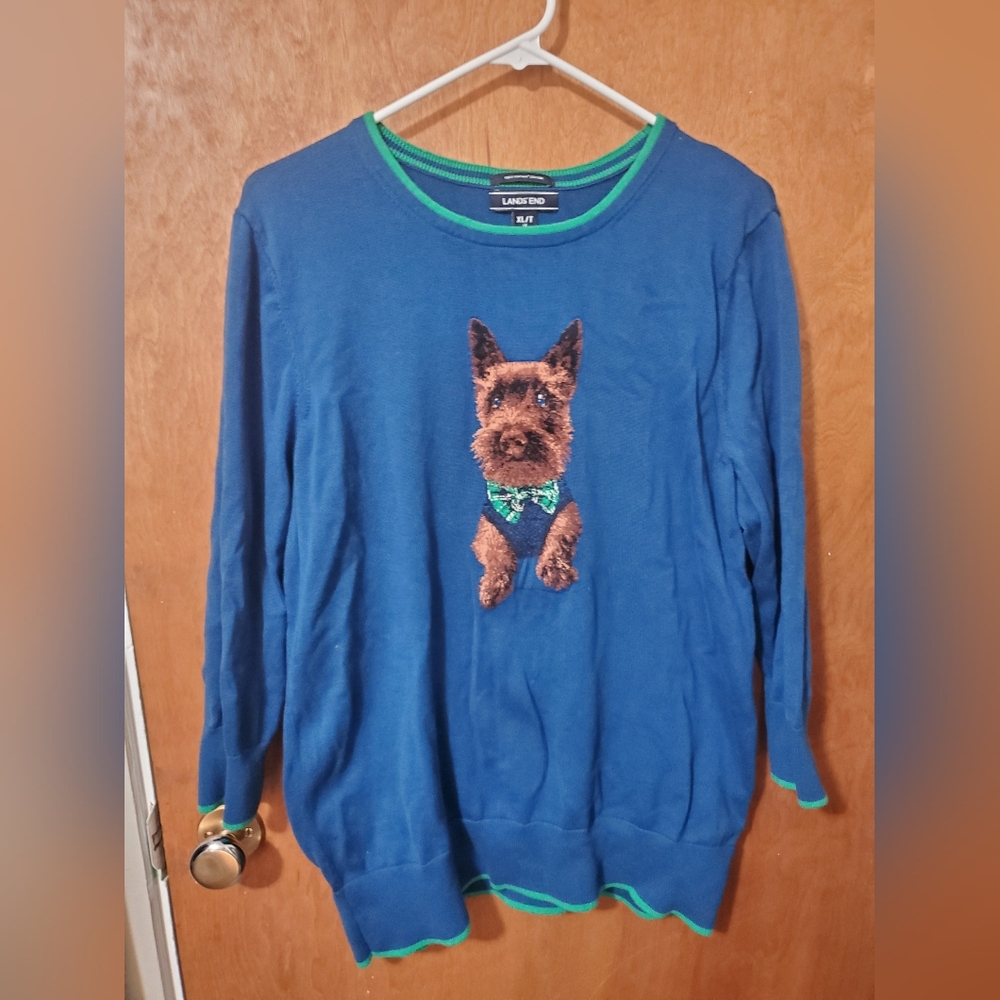 Lands' End Dapper Dog Sweater Size XL